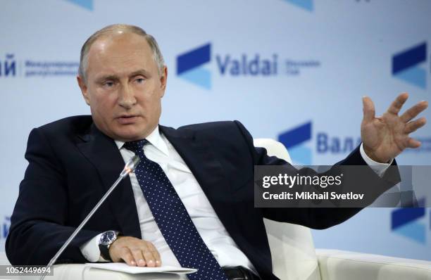 Russian President Vladimir Putin speeches during the XV Valdai International Discussion Club annual meeting in Sochi, Russia, October 2018. Vladimir...