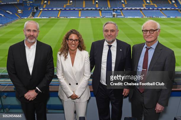 Director Eugene Tenenbaum, Sonia Gomes de Mesquita, Robert Singer and Chairman Bruce Buck at the Pitch For Hope Event at Stamford Bridge on October...