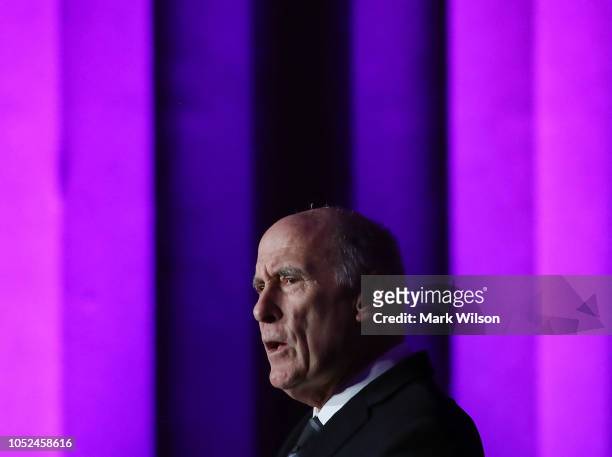 Director of National Intelligence, Dan Coats speaks during the CyberScoop 2018 CyberTalks conference at the Mellon Auditorium, on October 18, 2018 in...