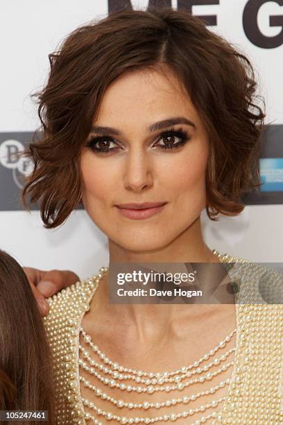 Keira Knightley attends the premiere of Never Let Me Go held at The Odeon Leicester Square on October 13, 2010 in London, England.