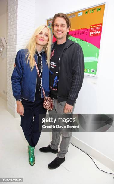 Fearne Cotton and Jesse Wood attend a private view of "Daft Apeth" by Serge Pizzorno of Kasabian at No Ho Showrooms on October 18, 2018 in London,...