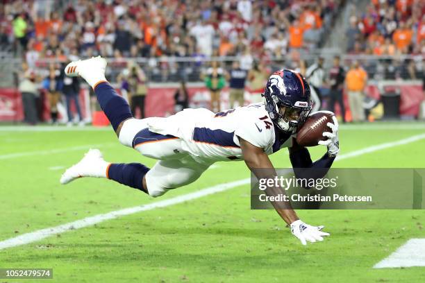 Wide receiver Courtland Sutton of the Denver Broncos scores a 28-yard touchdown during the first quarter against the Arizona Cardinals at State Farm...