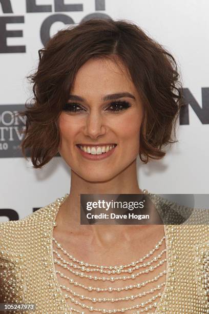 Keira Knightley attends the premiere of Never Let Me Go held at The Odeon Leicester Square on October 13, 2010 in London, England.