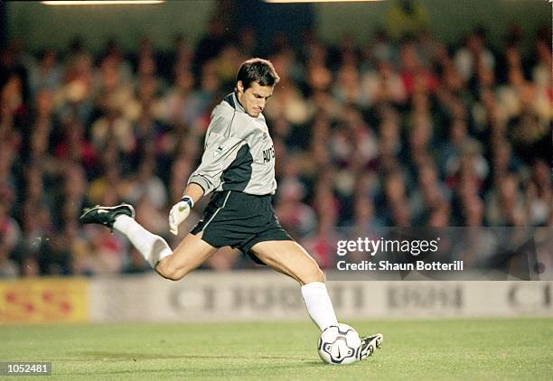 Carlo Cudicini of Chelsea takes a goalkick during the FA Carling Premiership match against Arsenal at Stamford Bridge, in London. The match ended in...