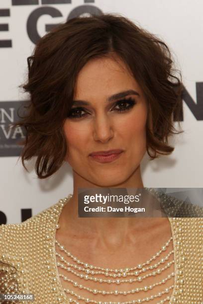 Keira Knightley attends the premiere of Never Let Me Go held at The Odeon Leicester Square on October 13, 2010 in London, England.