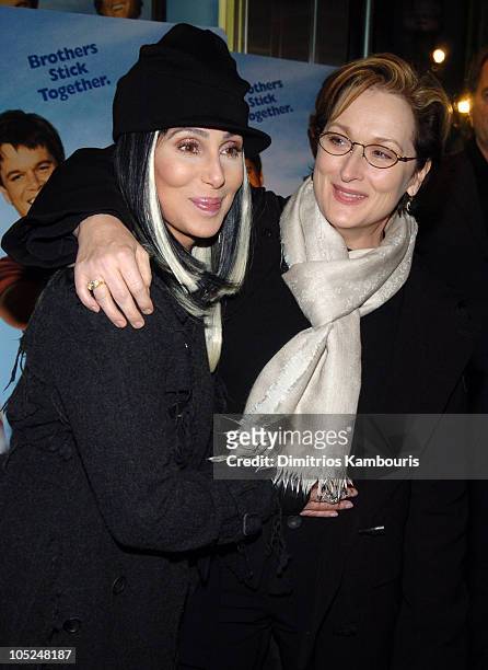Cher and Meryl Streep during "Stuck On You" - New York Premiere - Inside Arrivals at Clearview Chelsea Cinema in New York City, New York, United...