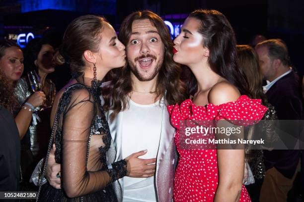 Elena Carrière, Riccardo Simonetti and Fata Hasanovic attends the Tribute To Bambi after show party at Kraftwerk Mitte on October 18, 2018 in Berlin,...