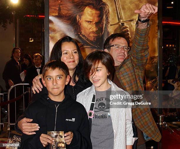 Robin Williams and family during "The Lord Of The Rings:The Return Of The King" Los Angeles Premiere at Mann Village Theatre in Westwood, California,...