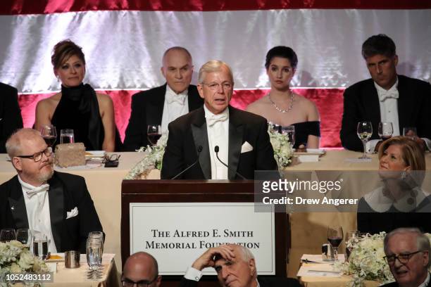 Lowell McAdam, former CEO of Verizon, speaks at the annual Alfred E. Smith Memorial Foundation dinner, October 18, 2018 in New York City. The annual...