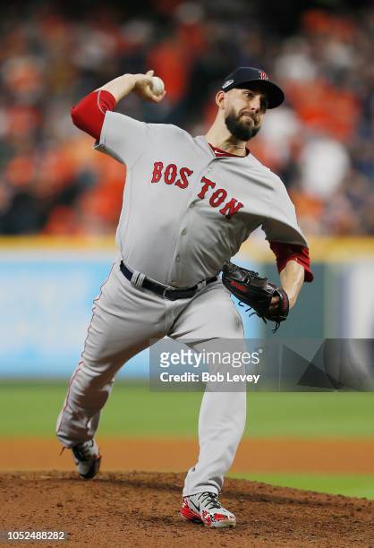 Matt Barnes of the Boston Red Sox pitches in the seventh inning against the Houston Astros during Game Five of the American League Championship...