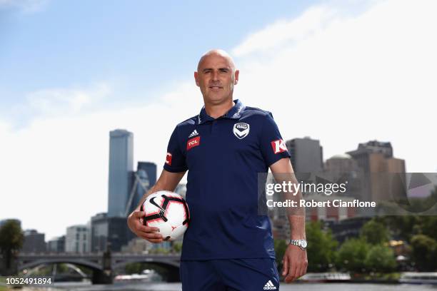 Melbourne Victory coach Kevin Muscat poses during a Melbourne City and Melbourne Victory joint A-League media opportunity on October 19, 2018 in...