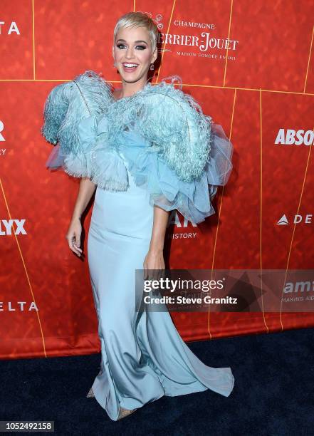 Katy Perry arrives at the amfAR Gala Los Angeles 2018 at Wallis Annenberg Center for the Performing Arts on October 18, 2018 in Beverly Hills,...