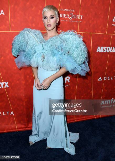 Katy Perry arrives at the amfAR Gala Los Angeles 2018 at Wallis Annenberg Center for the Performing Arts on October 18, 2018 in Beverly Hills,...