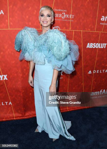 Katy Perry arrives at the amfAR Gala Los Angeles 2018 at Wallis Annenberg Center for the Performing Arts on October 18, 2018 in Beverly Hills,...