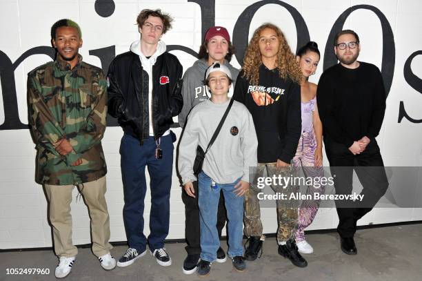 Na-kel Smith Lucas Hedges, Gio Galicia, Sunny Suljic, Olan Prenatt, Alexa Demie and Jonah Hill attend the premiere of A24's "Mid90s" at West LA...