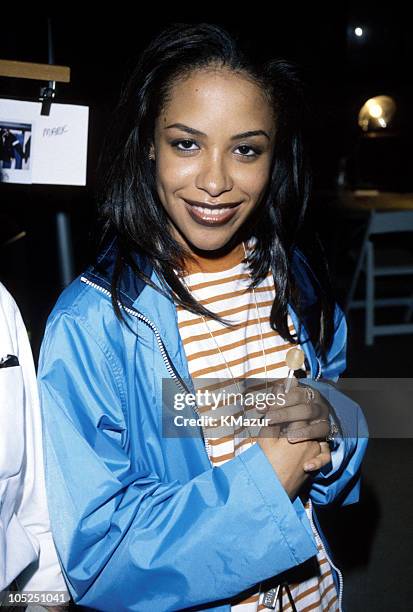 Aaliyah during Tommy Hilfiger Fall 2000 Fashion Show - Backstage at Macy's in New York City, New York, United States.