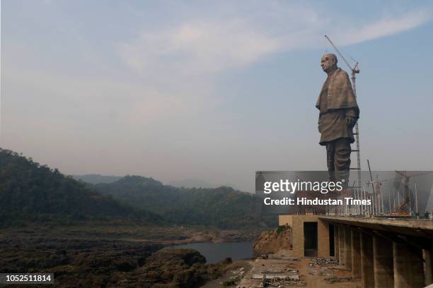 The site of the Statue of Unity near Sardar Sarovar Dam on October 18, 2018 in Kevadiya, India. The Statue of Unity is an iconic 182 meters tall...