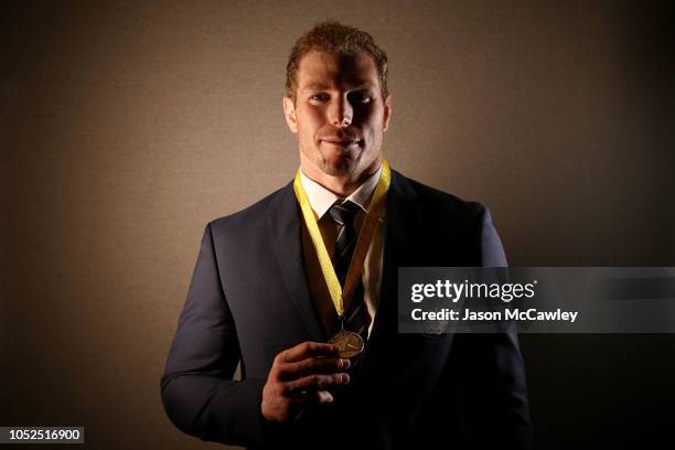 David Pocock poses after receiving the John Eales Medal during the 2018 Rugby Australia Awards at Royal Randwick Racecourse on October 19, 2018 in...