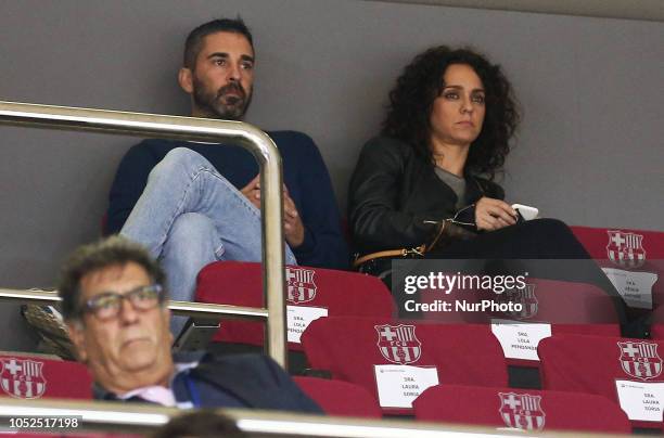 Juan Carlos Navarro and his wife during the match between FC Barcelona and FC Bayern Munich, corresponding to week 3 of the 1/8 final of the...