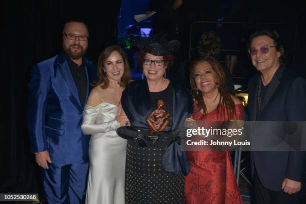 Desmond Child, Nydia Caro,Karen Sherry, Valerie Simpson and Rudy Perez backstage at the 6th Annual Latin Songwriters Hall Of Fame La Musa Awards at...