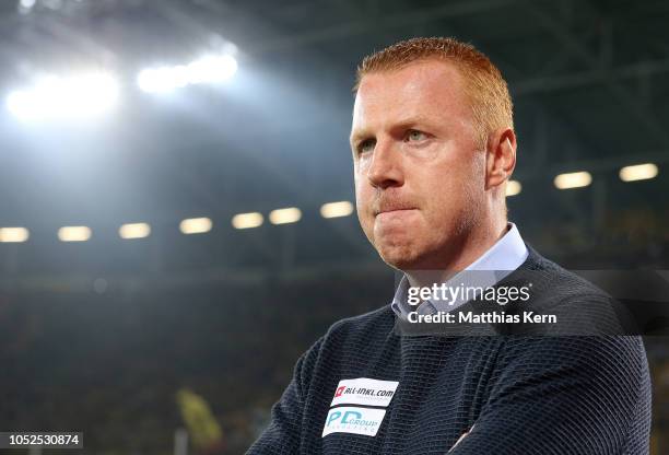 Head coach Maik Walpurgis of Dresden looks on prior to the Second Bundesliga match between SG Dynamo Dresden and FC Erzgebirge Aue at Rudolf Harbig...