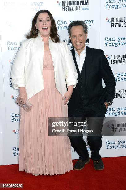 Melissa McCarthy and Richard E. Grant attend the UK Premiere of "Can You Ever Forgive Me?" & Headline gala during the 62nd BFI London Film Festival...