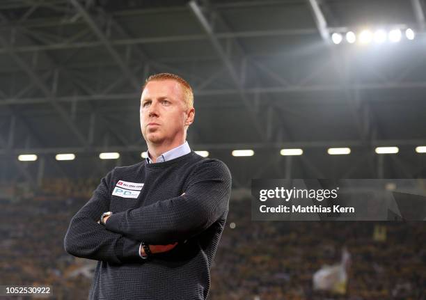 Head coach Maik Walpurgis of Dresden looks on prior to the Second Bundesliga match between SG Dynamo Dresden and FC Erzgebirge Aue at Rudolf Harbig...