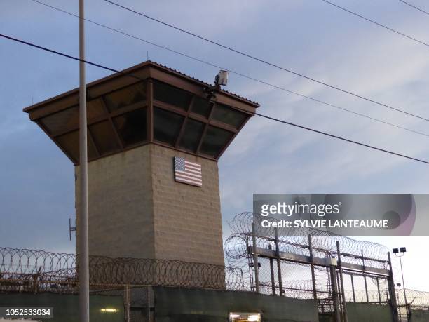 The main gate at the prison in Guantanamo at the US Guantanamo Naval Base on October 16 in Guantanamo Base, Cuba. - The Guantanamo prison, which...