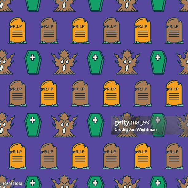 cute seamless halloween patterns - coffin vector stock illustrations