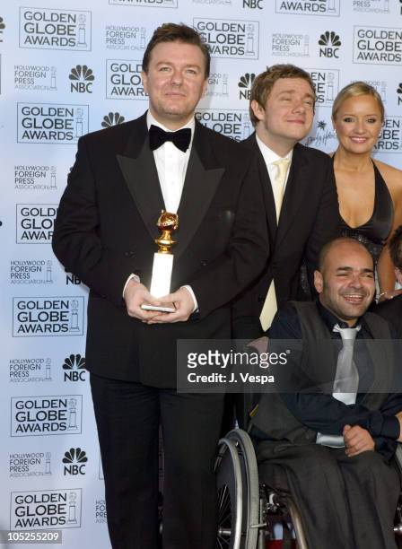 Ricky Gervais, Martin Freeman, Lucy Davis and Ash Atalla from "The Office," winners for Best Comedy Series