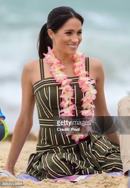 Meghan, Duchess of Sussex visits Bondi beach on October 19, 2018 in Sydney, Australia. The Duke and Duchess of Sussex are on their official 16-day...