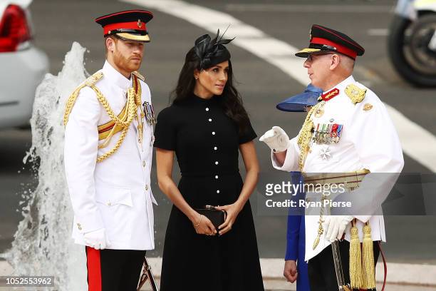 Prince Harry, Duke of Sussex and Meghan, Duchess of Sussex arrive alongside The Governor of New South Wales David Hurley and his wife Linda Hurley as...