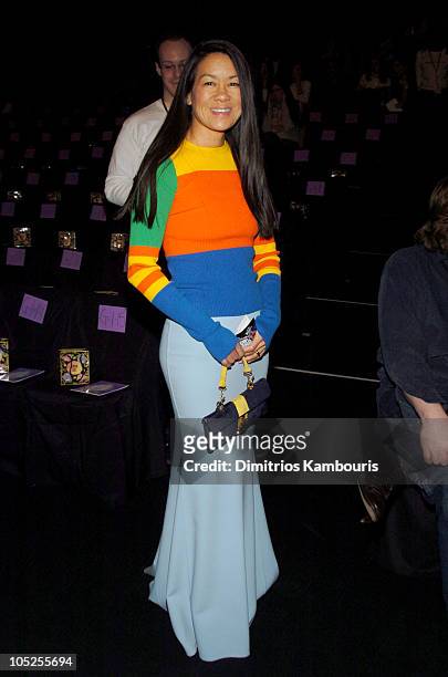 Helen Lee Schifter during Olympus Fashion Week Fall 2004 - Anna Sui - Front Row and Backstage at The Tent at Bryant Park in New York City, New York,...