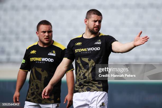 Dane Coles of Wellington warms up ahead of the Mitre 10 Cup Semi Final match between Auckland and Wellington at Eden Park on October 20, 2018 in...