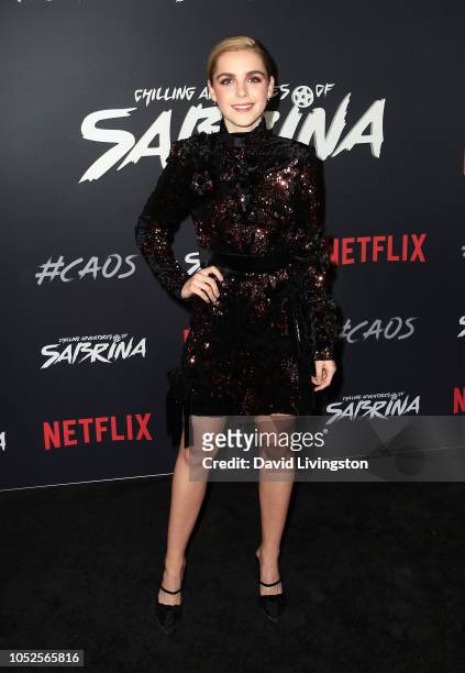 Kiernan Shipka attends the premiere of Netflix's "Chilling Adventures of Sabrina" at Hollywood Athletic Club on October 19, 2018 in Hollywood,...