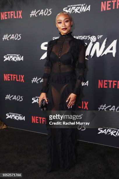 Tati Gabrielle attends Netflix Original Series "Chilling Adventures of Sabrina" red carpet and premiere event on October 19, 2018 in Los Angeles,...