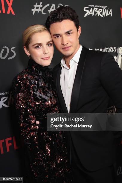 Kiernan Shipka and Gavin Leatherwood attend Netflix Original Series "Chilling Adventures of Sabrina" red carpet and premiere event on October 19,...