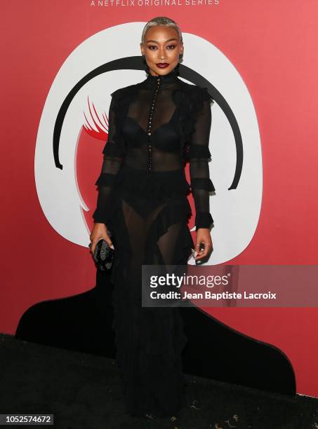 Tati Gabrielle attends the premiere of Netflix's 'Chilling Adventures of Sabrina' at Hollywood Athletic Club on October 19, 2018 in Hollywood,...