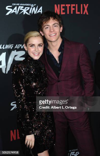 Actress Kiernan Shipka and actor Ross Lynch at the Premiere Of Netflix's "Chilling Adventures Of Sabrina" held at The Hollywood Athletic Club on...