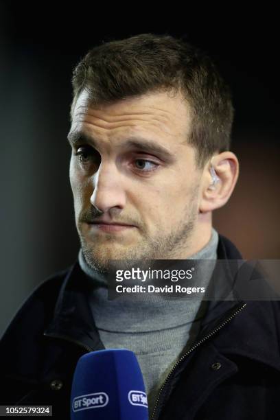 Sam Warburton, the former Wales international, now tv pundit looks on during the Champions Cup match between Leicester Tigers and Scarlets at Welford...