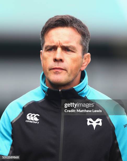 Allen Clarke, Director of Rugby of the Ospreys looks on ahead of the Challenge Cup match between Worcester Warriors and Ospreys at Sixways Stadium on...