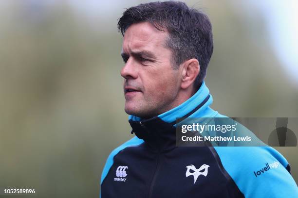 Allen Clarke, Director of Rugby of the Ospreys looks on ahead of the Challenge Cup match between Worcester Warriors and Ospreys at Sixways Stadium on...