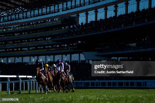 Runners and riders take the first bend in the Qipco British Champions Long Distance Cup 2m during Ascot Races QIPCO British Champions Day at Ascot...