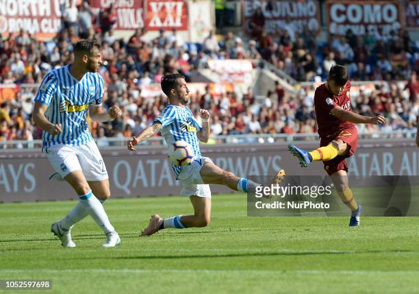 Cengiz Under during the Italian Serie A football match between A.S. Roma and Spal at the Olympic Stadium in Rome, on october 20, 2018.