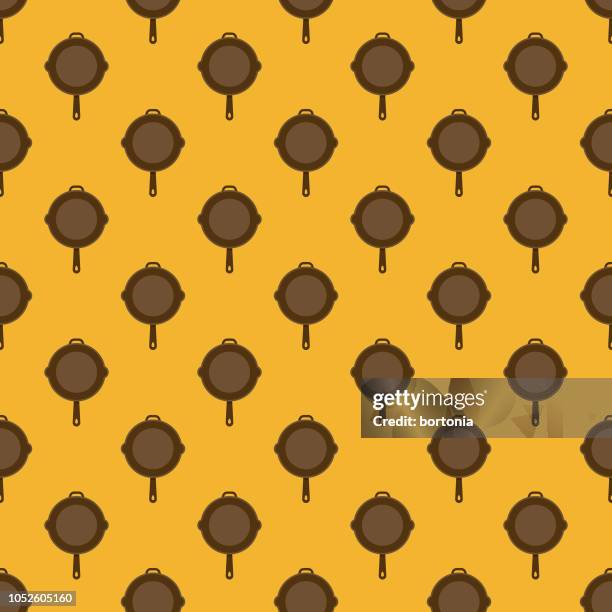 camping seamless pattern - frying pan background stock illustrations