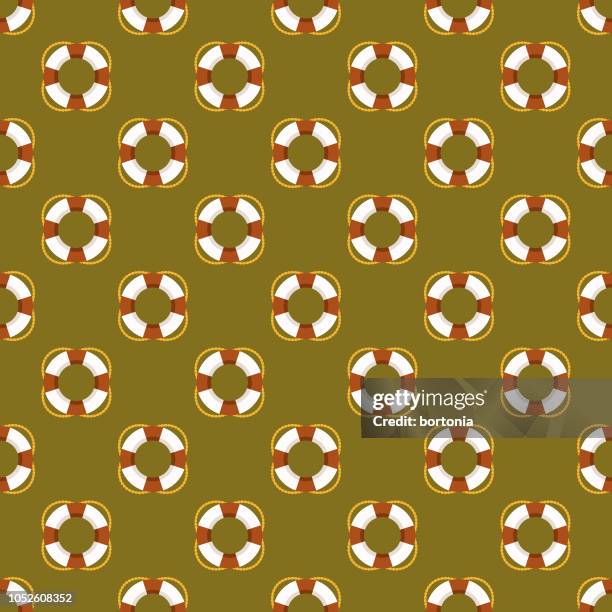 camping seamless pattern - life ring stock illustrations