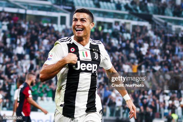 Juventus forward Cristiano Ronaldo celebrates after scoring his goal during the Serie A football match n.9 JUVENTUS - GENOA on at the Allianz Stadium...