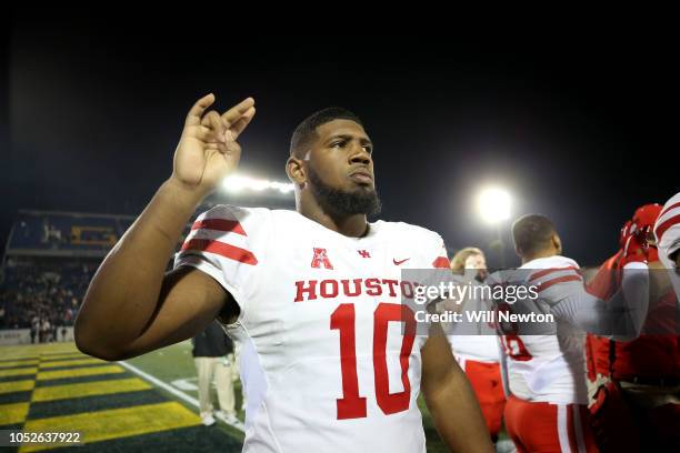 Ed Oliver of the Houston Cougars looks on after the Houston Cougars defeated the Navy Midshipmen at Navy-Marines Memorial Stadium on October 20, 2018...