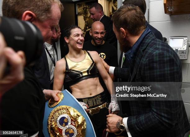 Boston , United States - 20 October 2018; UFC fighter Conor McGregor with Katie Taylor following her WBA & IBF Female Lightweight World title bout...