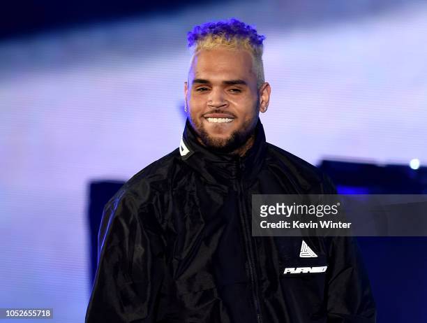 Chris Brown performs onstage during "We Can Survive, A Radio.com Event" at The Hollywood Bowl on October 20, 2018 in Los Angeles, California.
